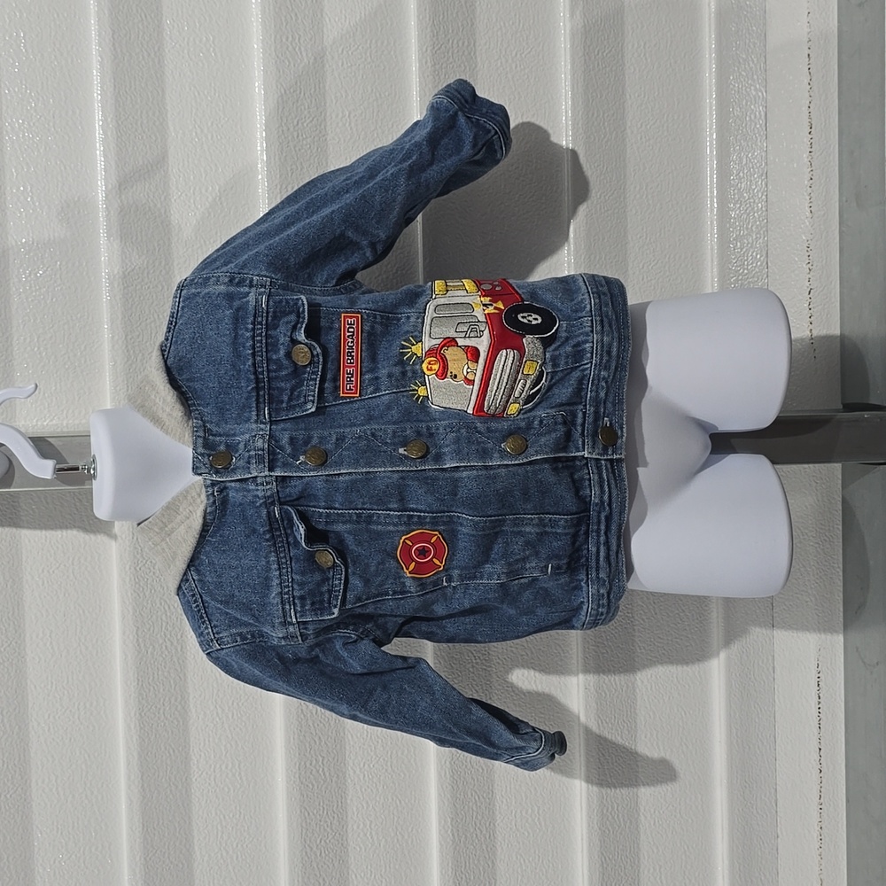 Fire Brigade Blue Jean Jacket with Gray Hood Size‎ 24 months